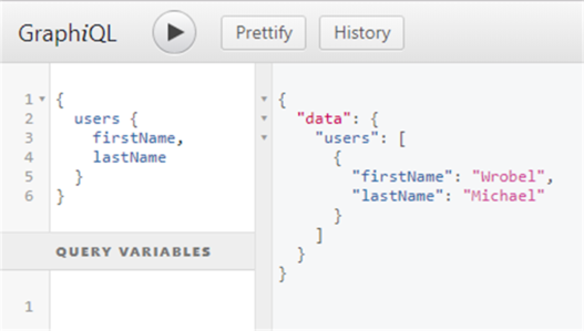 Screenshot eine einfache Query in GraphiQL