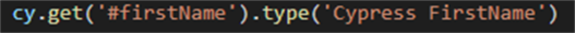 Screenshot:Wert "Cypress FirstName" wird in das Feld mit der entsprechenden Id eingegeben