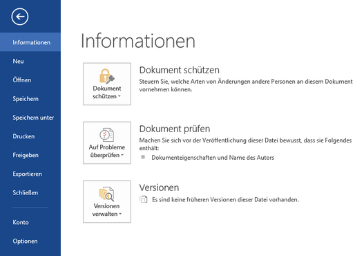 Screenshot der Option in Word um den​ Dokumentzugriff zu beschränken