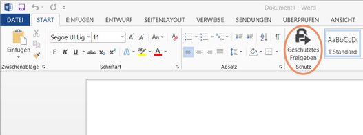 Screenshot Option “Geschütztes Freigeben” in Word