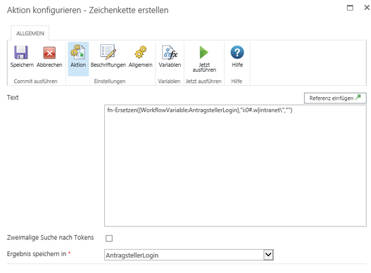 Screenshot Anmeldenamen des Antragstellers in Textwert-Variablen speichern