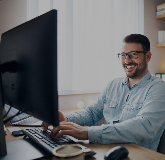 man working remotely from home