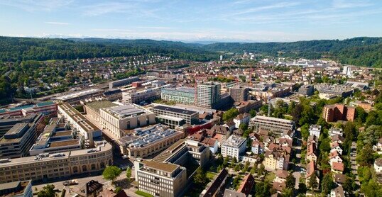 Aerial view of City of Winterthur on a sunny summer day.