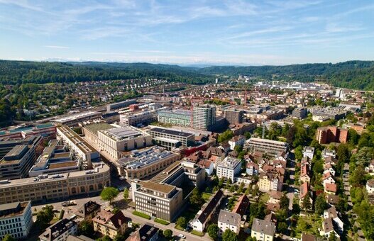 Aerial view of City of Winterthur on a sunny summer day.