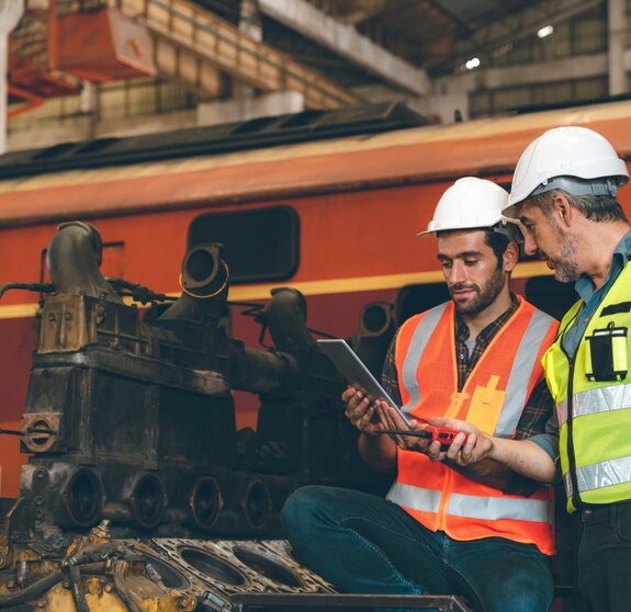 professional technician engineer working to check safety system of heavy industry manufacturing machine in construction plant and service a factory equipment of production job technology