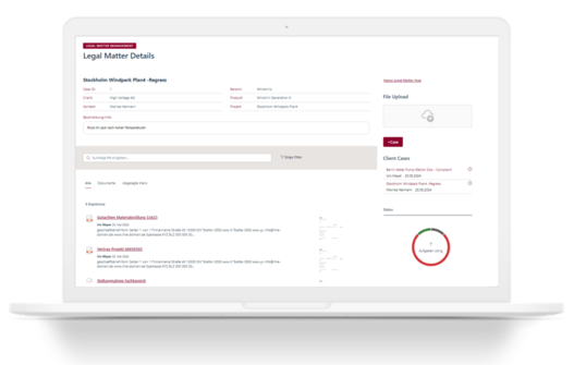 Screenshot der Funktionsweise des nC Legal Matter Hub: Matterübersicht