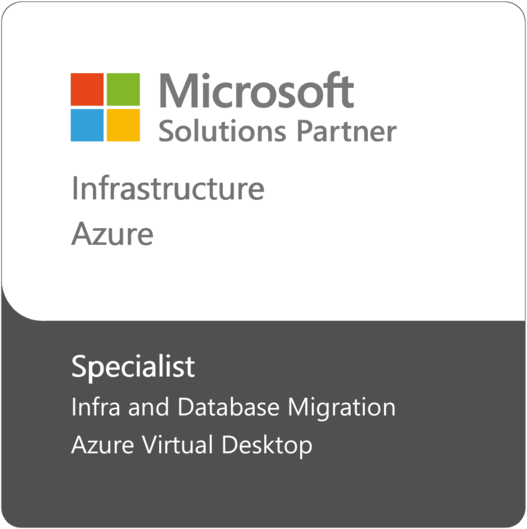 Auszeichnung Microsoft Solution Area Infrastructure Azure mit Specializations Azure Virtual Desktop & Infra and Database Migration to Microsoft Azure