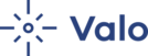 Logo der Firma Valo in blau mit Signet und Schriftzug 