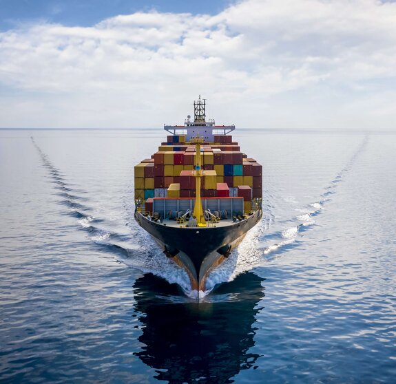 Beladenes Containerschiff auf dem Meer